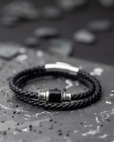O21L Natural stone, 5mm Braided Leather Olympus Ultra Black L